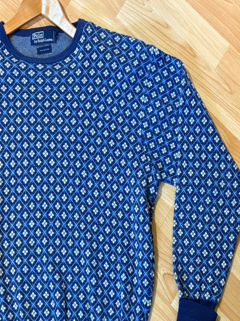 Vintage 80s/90s Polo Ralph Lauren Blue Fair Isle Cotton Sweater M